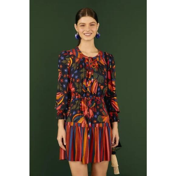Farm Rio Black Banana Sky Mini Dress Size XS Oversized - Picture 1 of 5